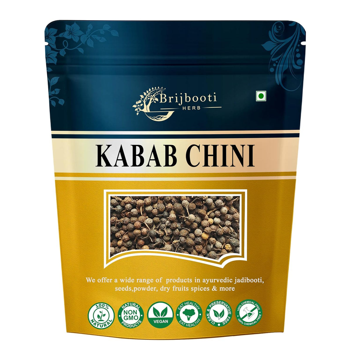 BrijBooti Sheetal Chini - Kababchini - Piper Cubeba - Cubeb Berries - Kankol Mirch (100 Gr)