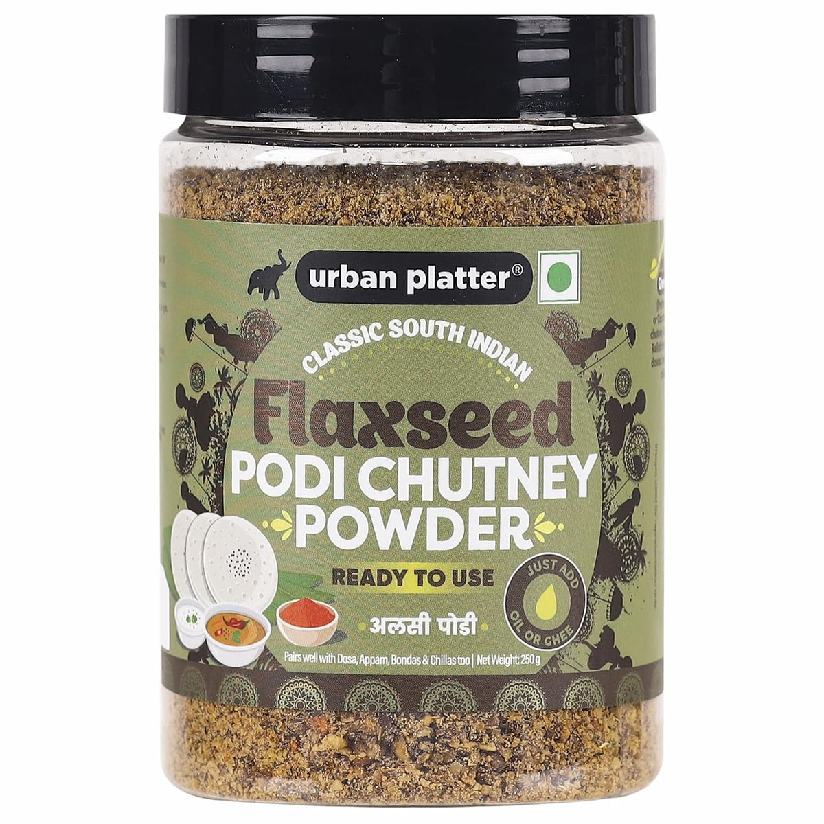 Urban Platter Classic South Indian Flaxseed Podi Chutney Powder, 250g (Ready to use, Just add ghee or Oil)