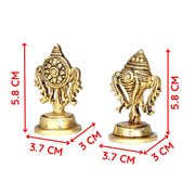 Aalayam Selveer Brass Shankh Chakra Set Small, 5.8cm Height, Brass, Gold Colour, 1 Set(1 No Brass Shankh + 1 No Brass Chakra)