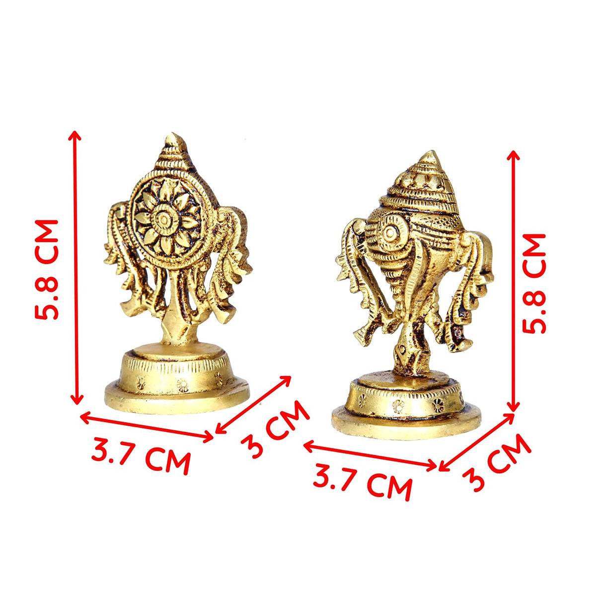 Aalayam Selveer Brass Shankh Chakra Set Small, 5.8cm Height, Brass, Gold Colour, 1 Set(1 No Brass Shankh + 1 No Brass Chakra)