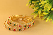 NMII Traditional Gold Plated Metal with Red Zircon GemStone Bangles Set For Girls & Women | Premium Rajwadi Kangan Set | Girl's Bangles Bracelet | Stylish Kada For Women