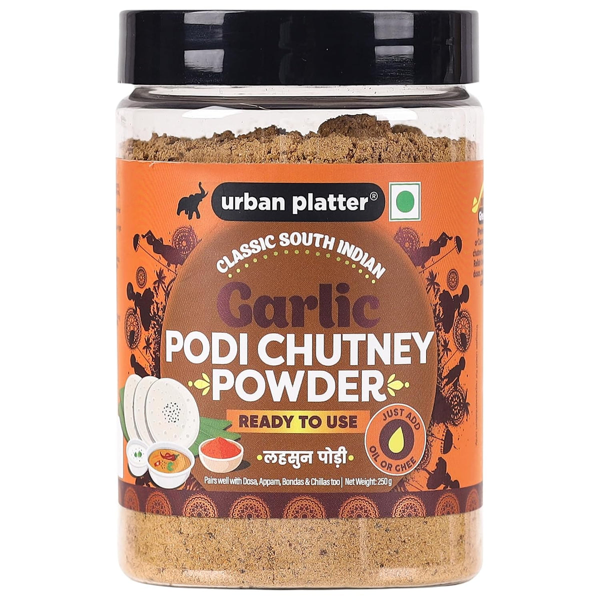 Urban Platter Classic South Indian Garlic Podi Chutney Powder, 250g (Ready to use, Just add ghee or Oil)