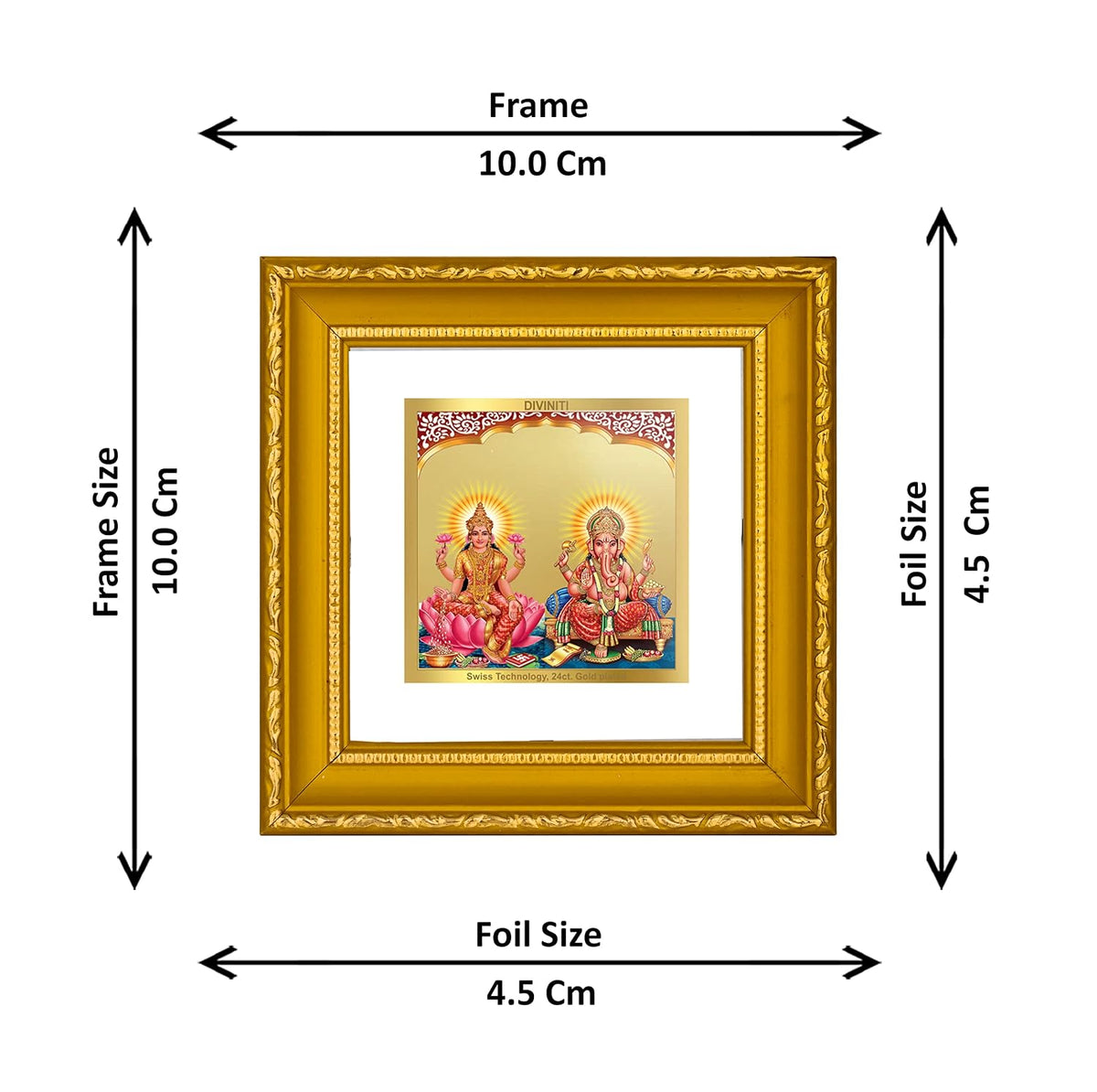 DIVINITI Lakshmi & Ganesha Gold Plated Wall Photo Frame, Table Décor| DG Frame 101 Size 1A and 24K Gold Plated Foil| Religious Photo Frame Idol For Pooja, Gifts Items (10 CM X 10 CM)