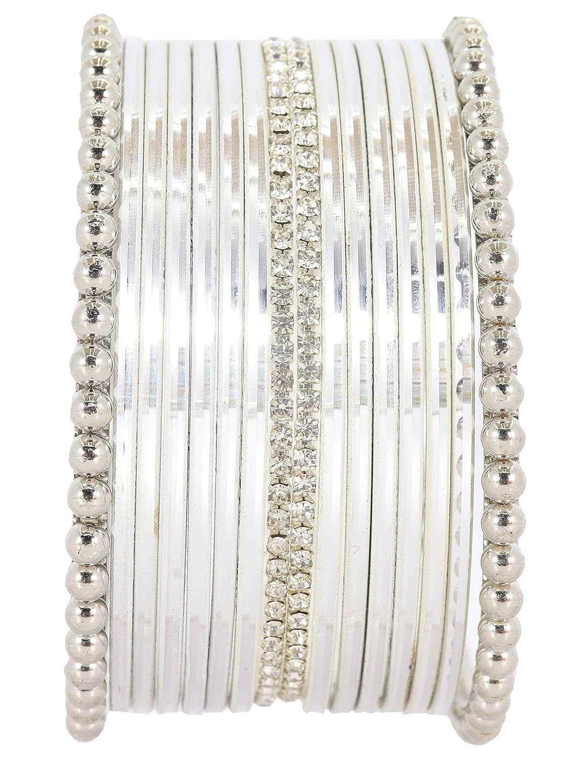 NMII Non-Precious Metal Base Metal Studded with Zircon Gemstone and Ball Chain Linked Glossy Finished Bangle Set For Women and Girls