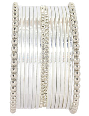 NMII Non-Precious Metal Base Metal Studded with Zircon Gemstone and Ball Chain Linked Glossy Finished Bangle Set For Women and Girls