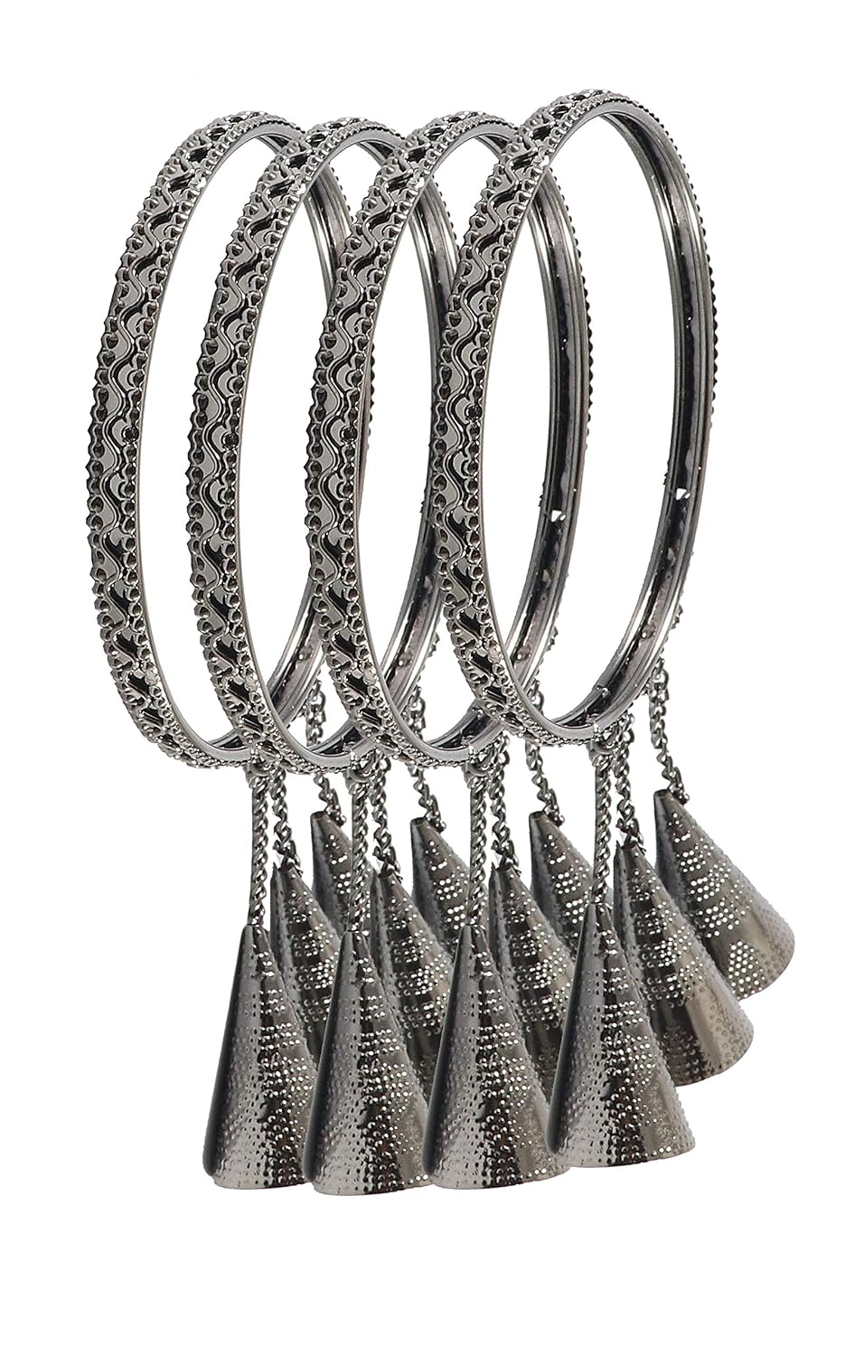 NMII Non-Precious Metal Base Metal with Curved Shaped and Latkan Linked Glossy Finished Kaleere type Kada Set For Women and Girls