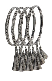 NMII Non-Precious Metal Base Metal with Curved Shaped and Latkan Linked Glossy Finished Kaleere type Kada Set For Women and Girls