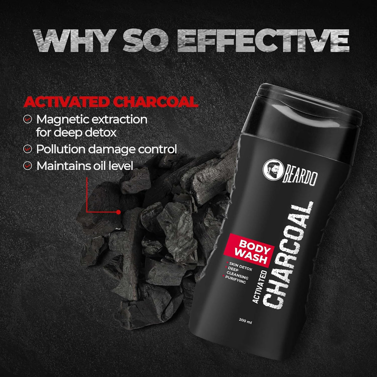 Beardo Activated Charcoal Anti-Pollution Body Wash, 200ml | Deep Pore Cleaning | Removes Dirt & Impurities | Oil Control | Cleanses & Detoxifies Deeply | For Men