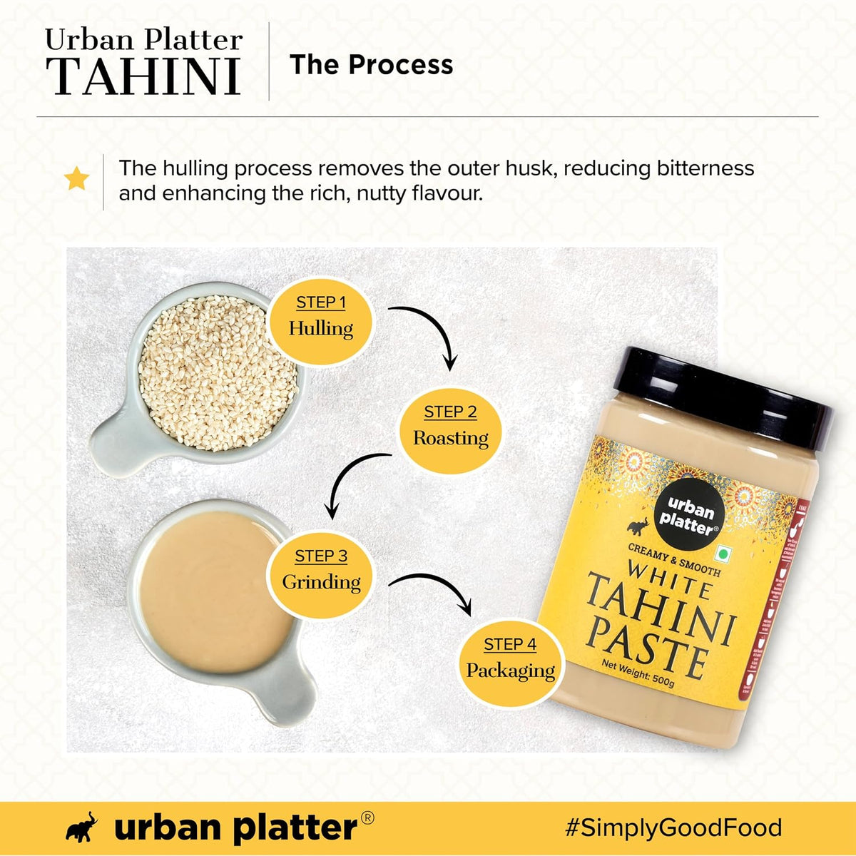 Urban Platter Tahini Paste, 250g (Smooth & Creamy White Sesame Paste, No Additives, Ideal for Hummus, Shawarma Sauce, Baba Ghanoush & Salad Dressings)