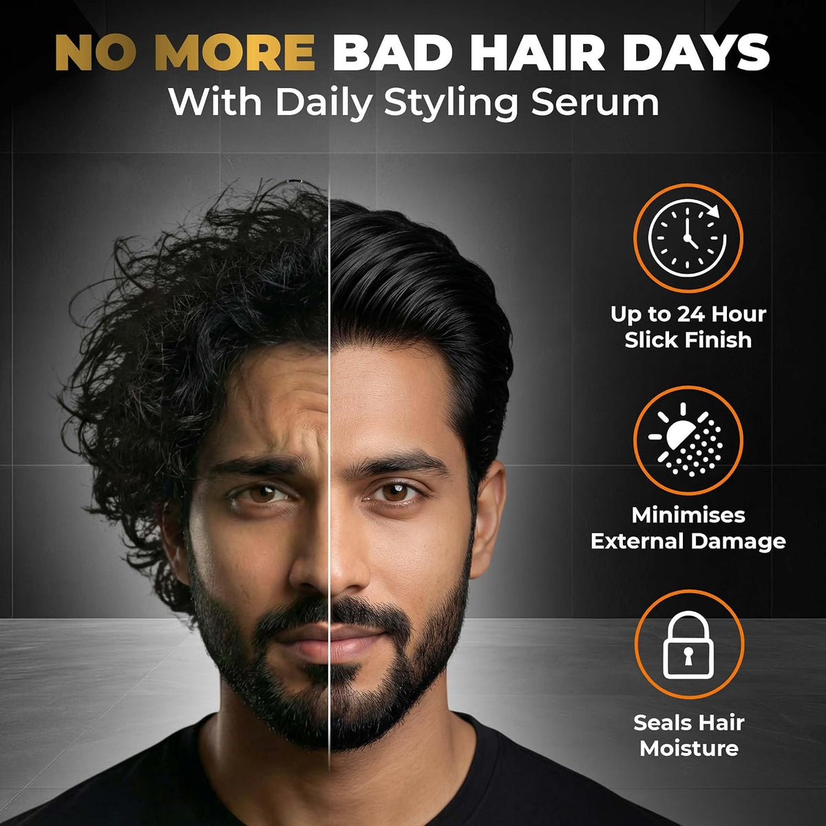 Beardo Hair Serum 50ml for Instant Shine & Anti-frizz with Argan Oil, Made for Men's Hair, Super Light-weight | Provides shine, smoothness and damage protection | Frizz-Free Hair Serum for Men