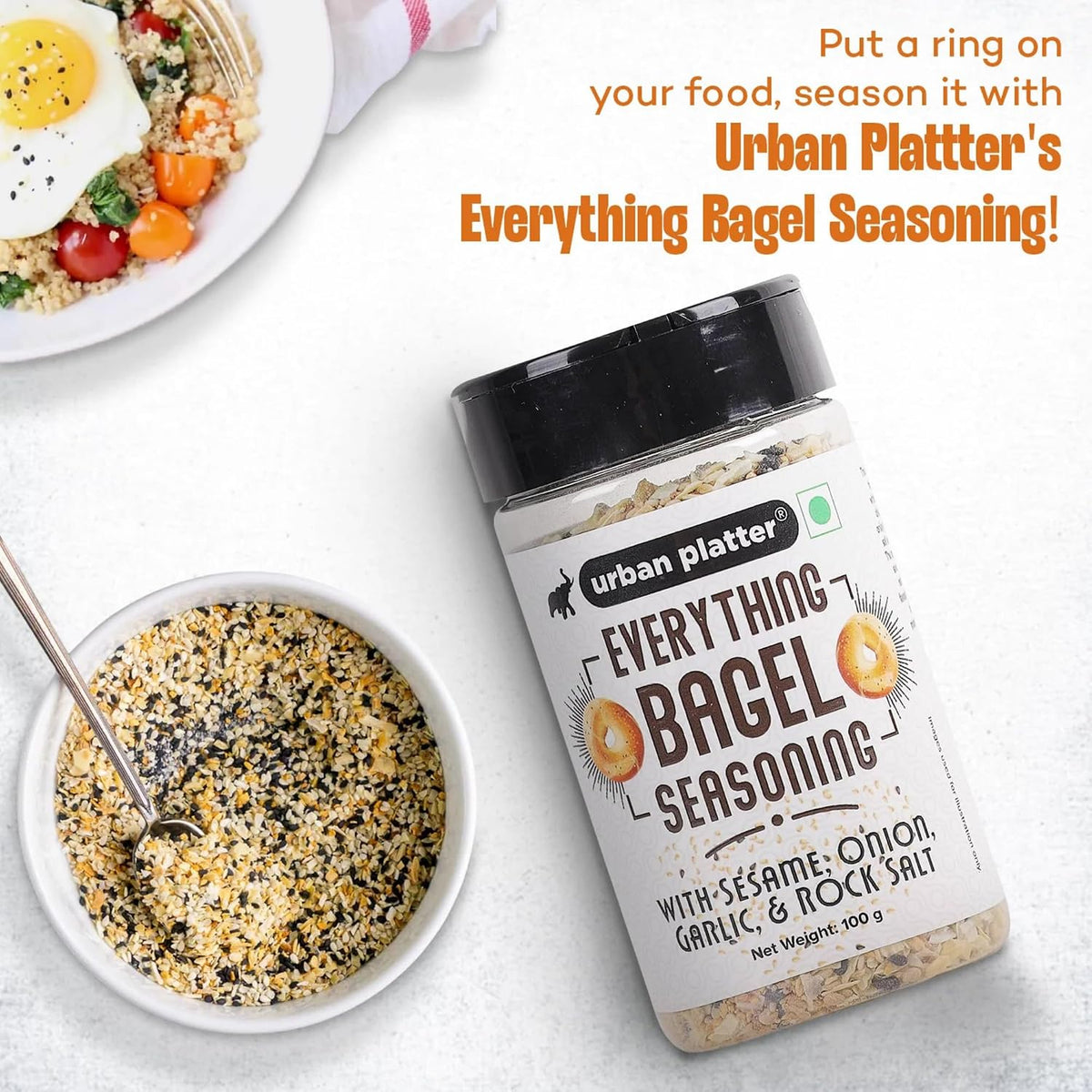 Urban Platter Everything Bagel Seasoning, 100g (Classic American Seasoning Blend with Onion Flakes, Garlic, Sesame Seeds and Pink Salt | Season toasts, breads and salads)