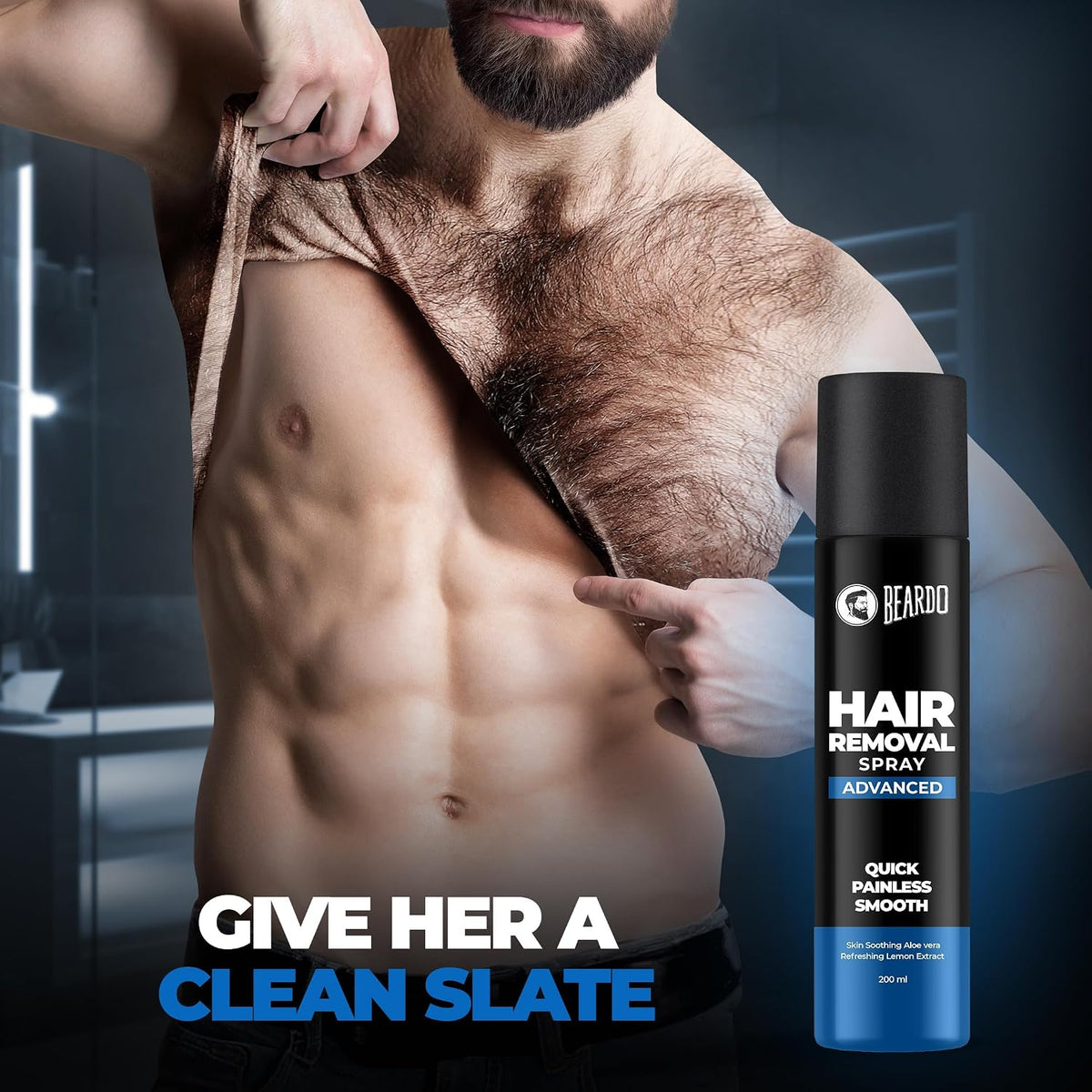 BEARDO Hair Removal Spray for Men | Painless & Irritation Free Spray | For Chest, Back, Legs & Under Arms | Aloe Vera & Lemon | Gentle on Skin | No Burning or Itching | Brightening De-Tan Formula - 200ml