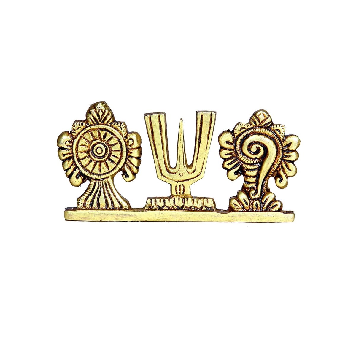 Aalayam Selveer Thenkalai Shankh Chakra Namah Stand | Thenkalai Shankh Chakra Nama Stand | Thenkalai Thiruman Sangu Chakram Stand 5cm Height Brass Gold Colour 1 Piece