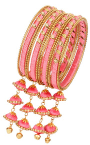 NMII Metal & Silk Thread Jhumka Zircon Latkan Stylish Bangles Set For Women's and Girls | Women's Fancy Latkan Bangles Set | Ethnic Fashion Jewellery- Set of 12 Bangle, (G405_Watermelon-2.8(2.8))