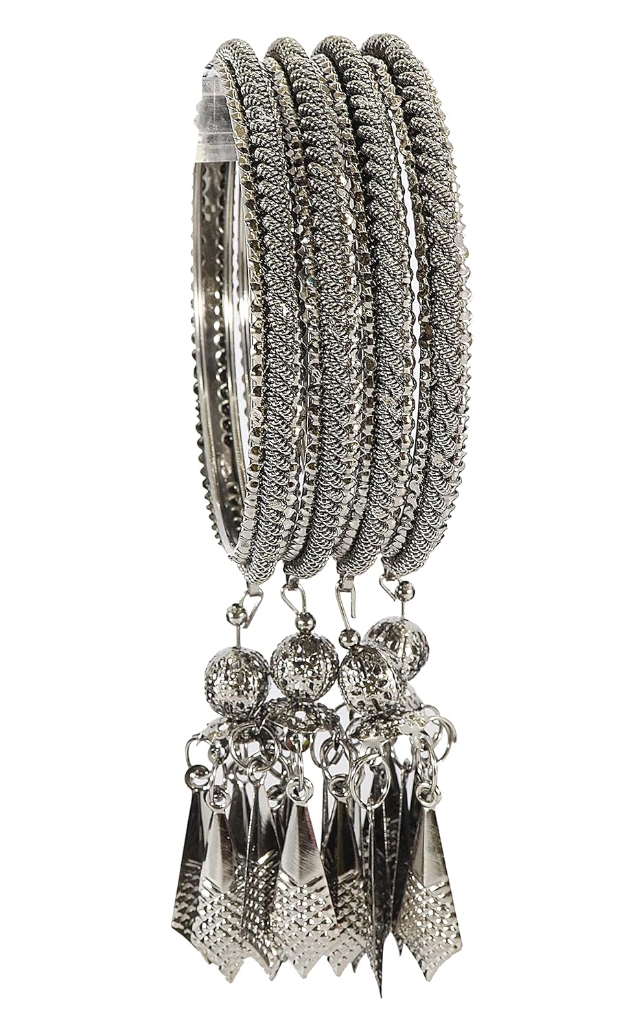 NMII Non-Precious Metal Base Metal with Leaf Shaped and Bracelet Bells Glossy Finished Latkan Kada Set For Women and Girls