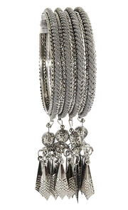 NMII Non-Precious Metal Base Metal with Leaf Shaped and Bracelet Bells Glossy Finished Latkan Kada Set For Women and Girls