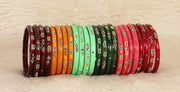 NMII MultiColour Glass Kada Set For Women & Girls with Golden Zircon Stone & Beads | Bangles For Women Glass | Kada For Women | Colourful Bangles for Women | Glass Bangles Combo- Set of 24