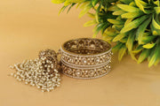 NMII Premium Alloy Latkan Kada Set Studded With Beads & Zircon Gemstone For Women & Girls | Traditional Pearls Kada Set | Kalira Bangles For Bridal | Dulhan Chudi Set For Wedding & Partys - Set Of 2