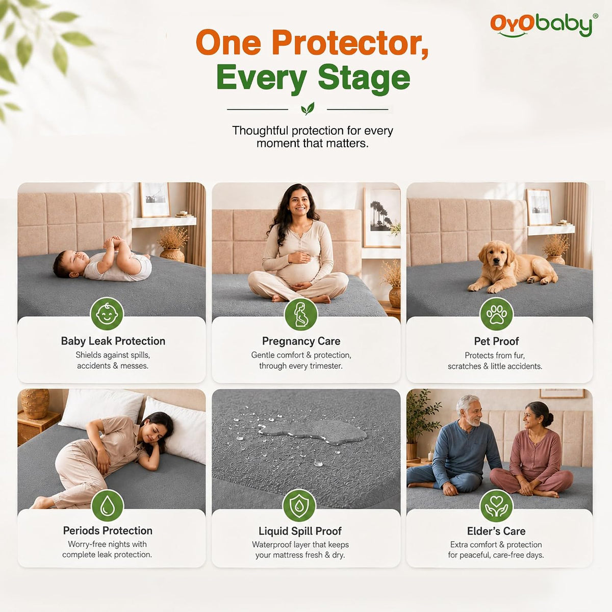 OYO BABY 100% Waterproof Premium Cotton Feel Terry Mattress Protector King Size | Ultra Soft, Breathable & Hypoallergenic Fitted Bed Cover | Mattress Cover King Size -78x72 Inch (6x6.5 Ft), Grey