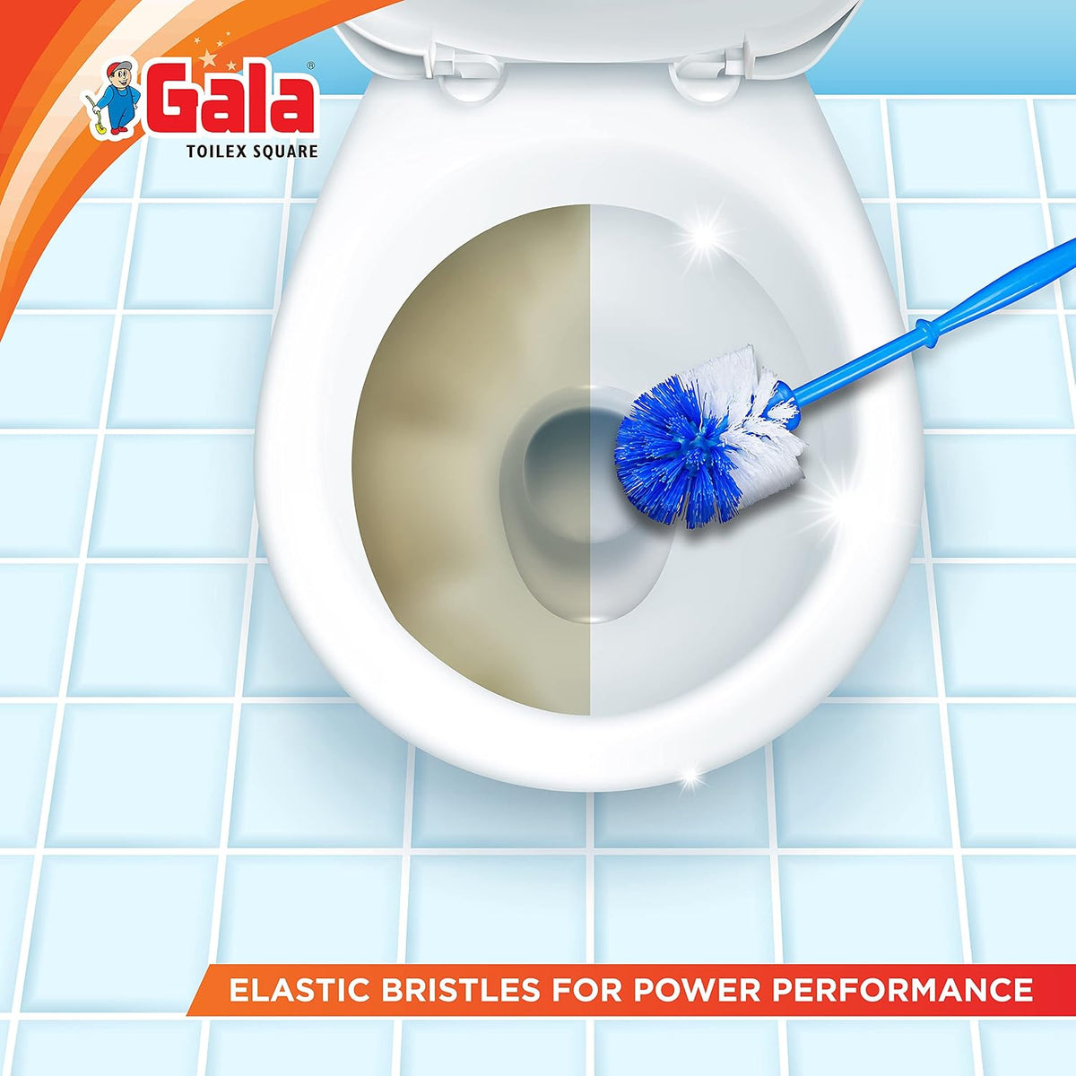 Gala Toilex Toilet Brush with Square Container(Multicolor,Pack of 1)