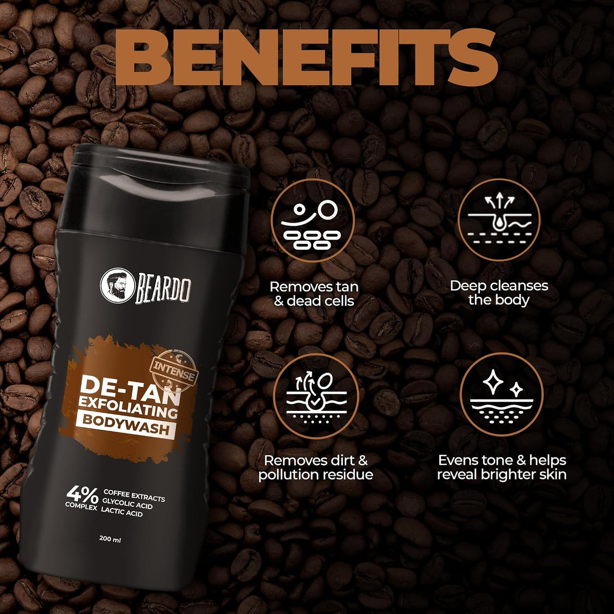 Beardo DeTan Har Roz Kit for Men | Face Wash with 4% Glycolic Acid, Lactic Acid & Niacinamide | Exfoliating Body Wash with Beads, Glycolic & Lactic Acid | DeTan Face Scrub | Tan Removal Kit for Men