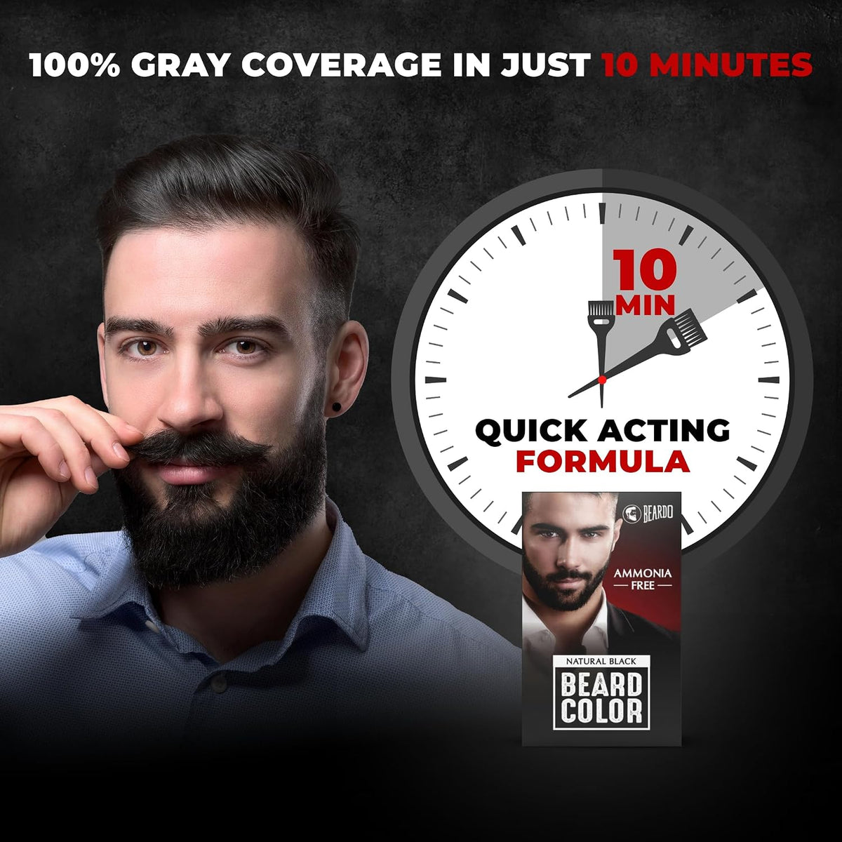 Beardo Beard Color For Men - Natural Black, 60ml | Long Lasting | No Ammonia | Easy to apply, No Stain Beard Hair Colour for men | Skin Friendly Hair dye