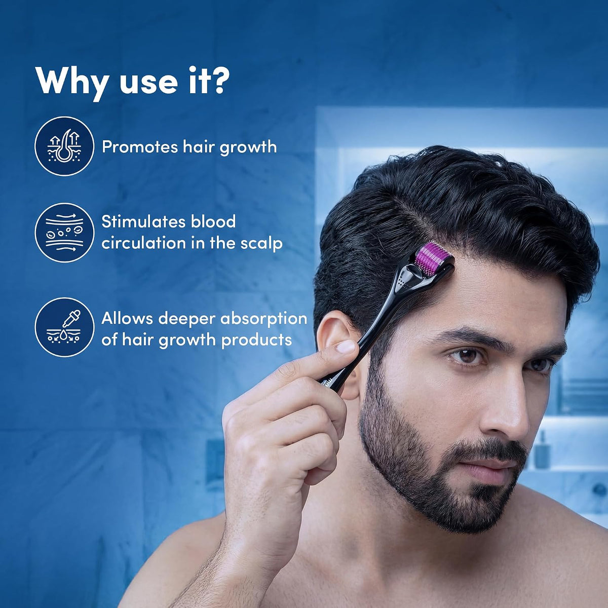 Man Matters Derma Roller With Disinfectant | 540 Micro 0.5mm Titanium Alloy Needles | Reduces Hair Fall & Stimulates Hair Follicles | Easy to use | Safe and Effective