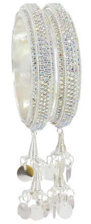 NMII Metal & Gold White American Diamond Stone Latkan Bangles Set For Girls and Women | Bangles with Latkan | AD Bangles | Stylish Bangles For Wedding, Party, Occasion Fashion Jewellery- Set of 2