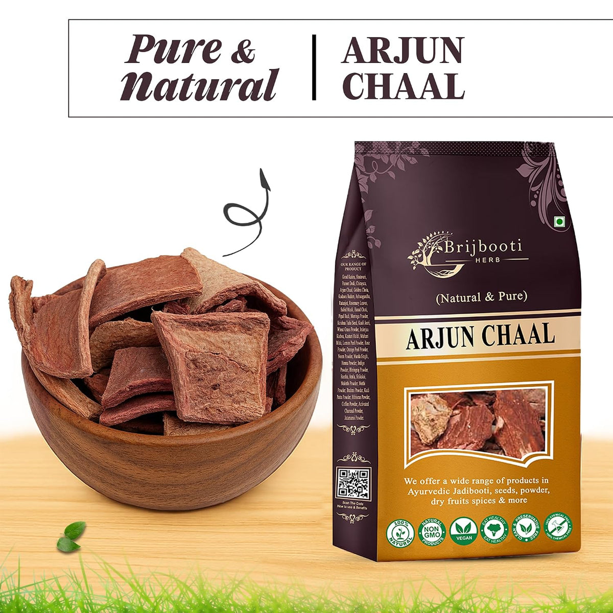 Brijbooti Arjun Chaal 800 Gram - Heart Support - FSSAI, GMP, ISO - Arjun ki chaal - Arjun Bark Supplement - Promote Good Cholesterol | FSSAI, GMP, ISO Certified
