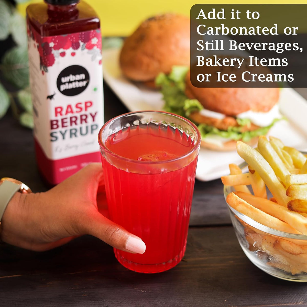 Urban Platter Raspberry Syrup, 500ml / 17fl.oz [Plant-Based, Thick, Real Fruits]