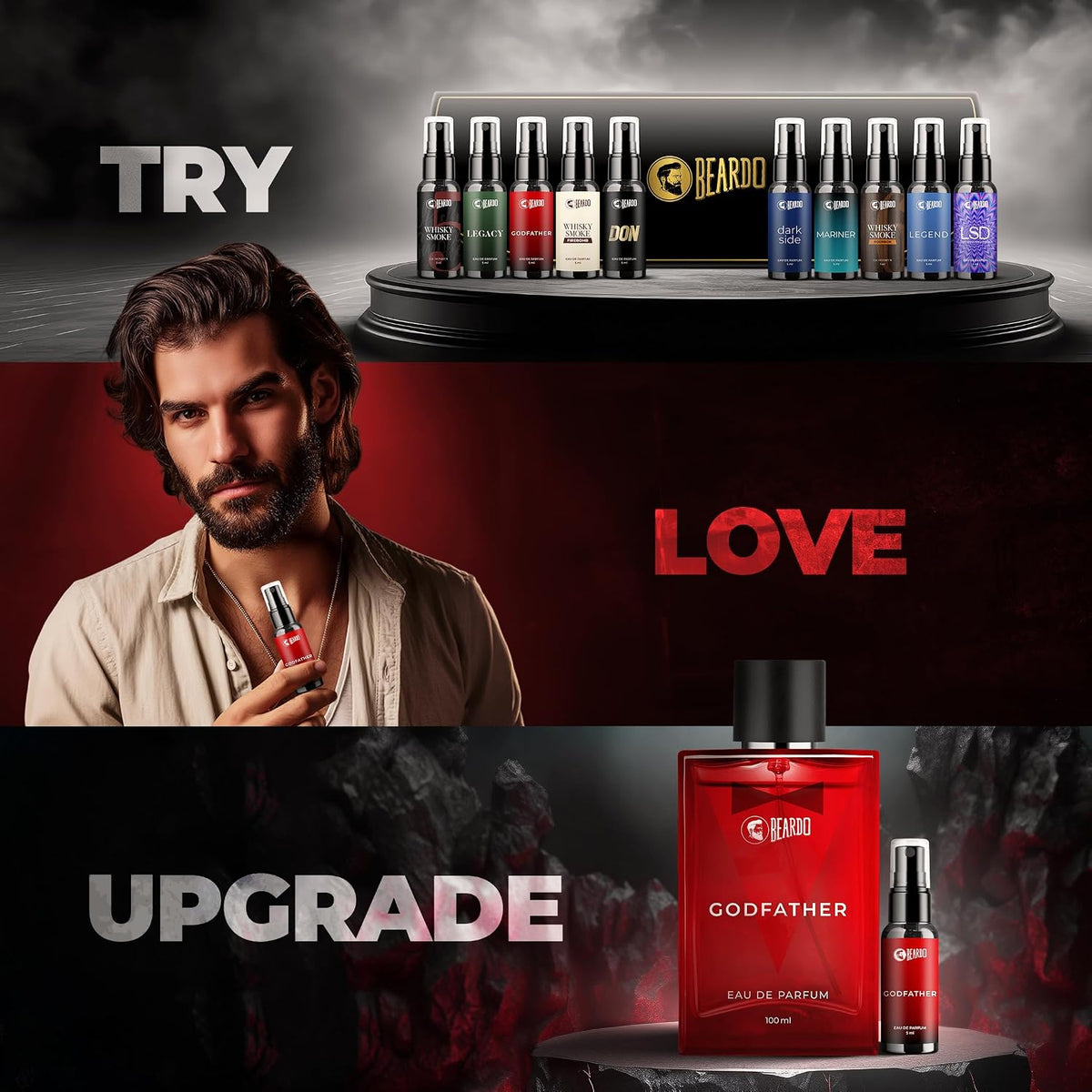 BEARDO Mini Perfume Trial Kit, 10x5ml | Best Date Night Fragrances For Men | Travel Friendly Perfume Kit For All Moods & Occasions, Fresh Scent | Giftset for Men | Husband | Boyfriend