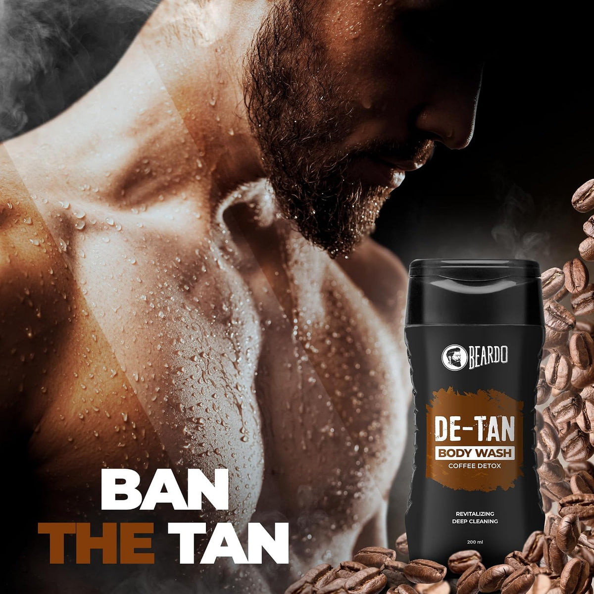 Beardo De-Tan Body Wash for Men, 200ml (Pack of 2) | Tan Removal| Caffeine Body Wash | With Coffee & Aloe Extracts | For Body & Face | Refreshing Fragrance