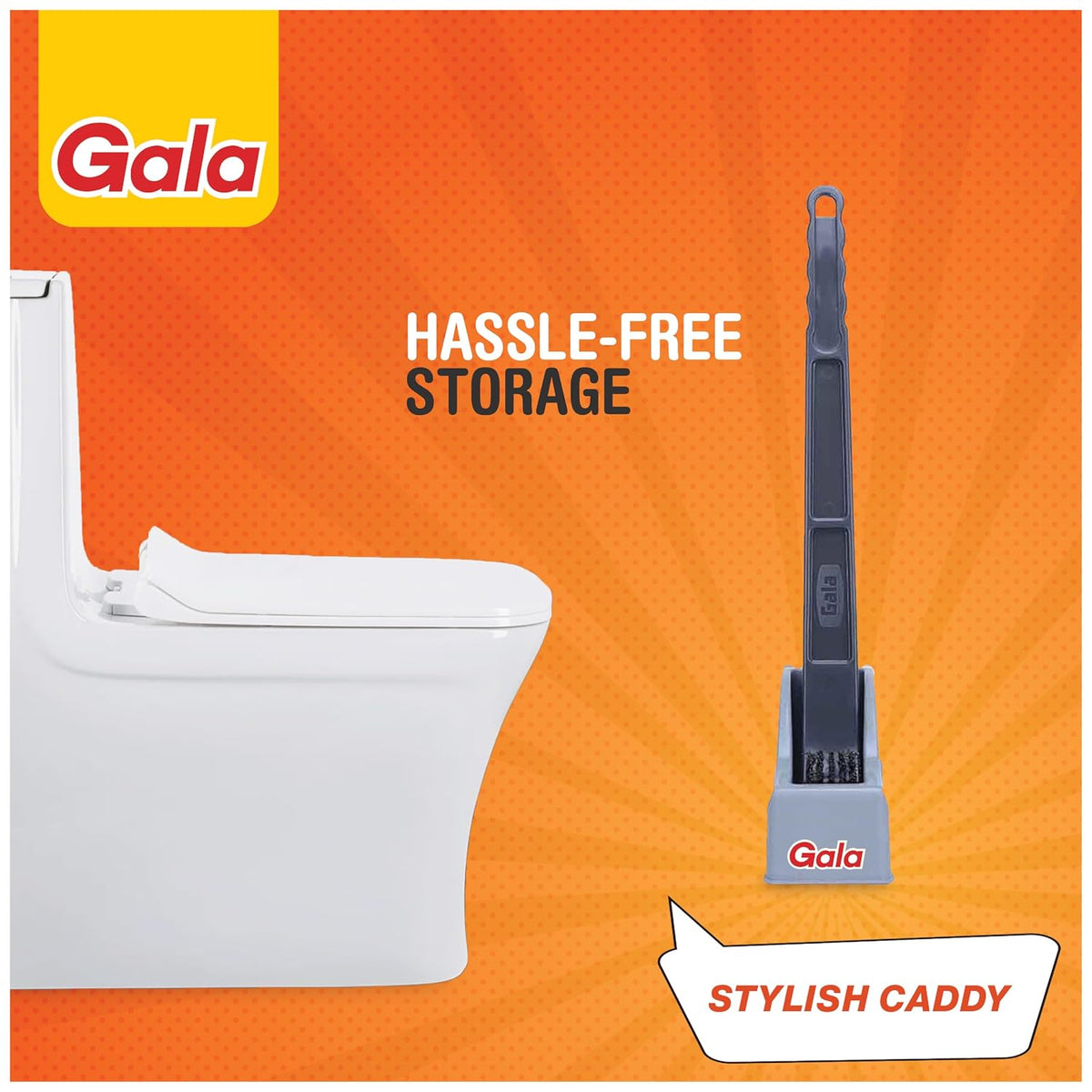 Gala Double Hockey Shape Toilet Cleaner Brush with Holder Stand, Toilet Cleaning Brush for Western and Indian Toilet, Bathroom Brush for Toilet Cleaning (Gray,Pack of 1)