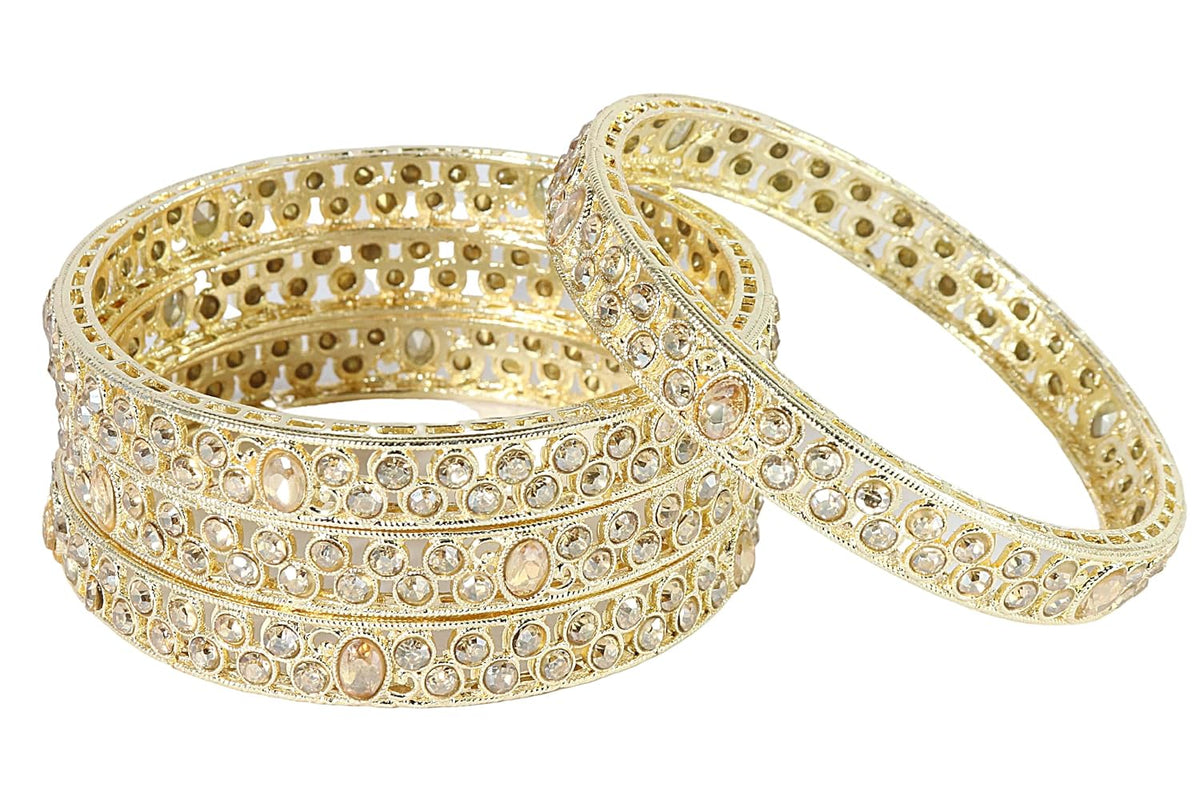 NMII Latest Metal Bangles Set For Women & Girls with Zircon Diamond & Kundan Stone | Trendy Girl's Bangles Bracelet Kada | Stylish Chudi Kangan For Women Wedding, Party, Festive, Everyday- Set of 4