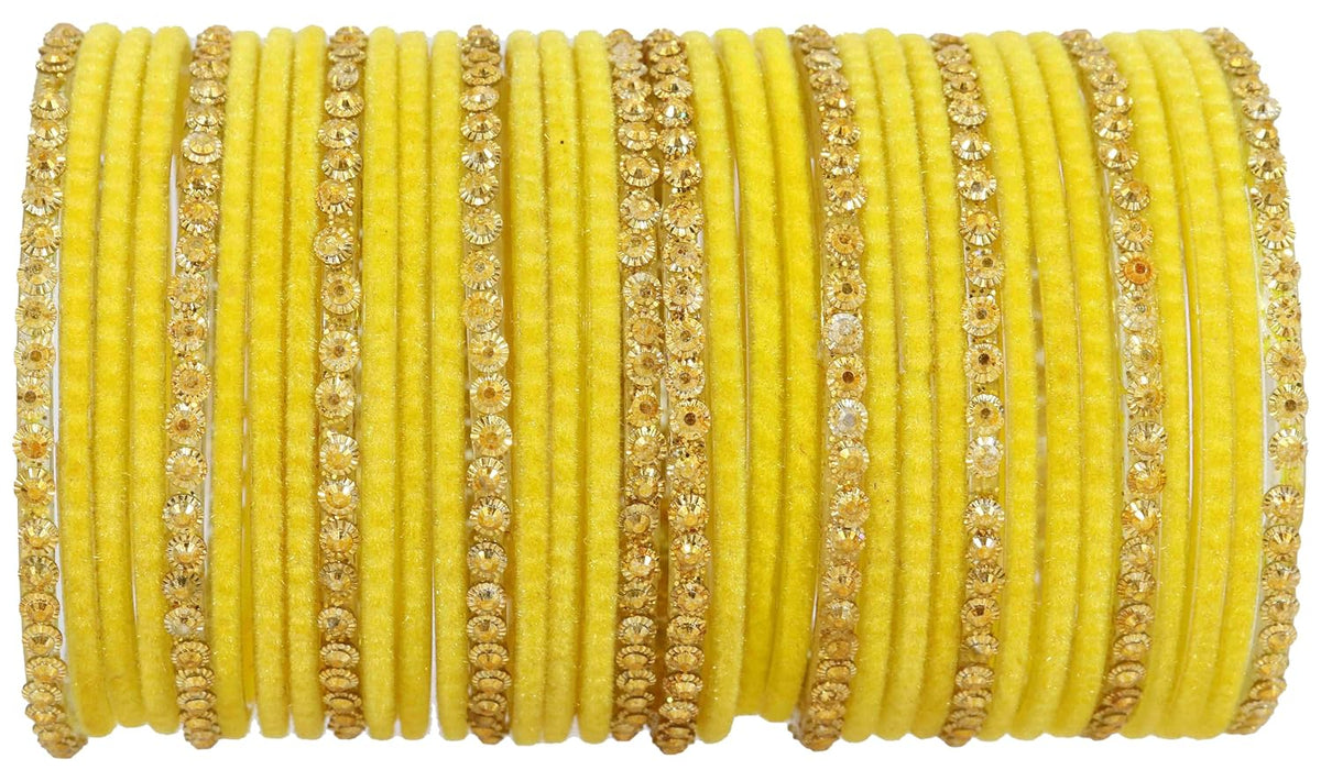 NMII Premium Glass & Golden Beads Velvet Bangle Set For Women and Girls | Velvet Chudi | Traditional Chudi Set | Designer Girl's Bangles Bracelet | Wedding, Party, Festive, Daily- Set of 34