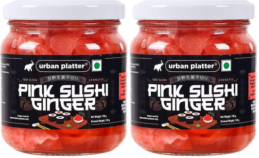 Urban Platter Pink Sushi Ginger, 190g, Drained Weight 110g [Gari, Japanese Style Pickled Ginger, Sushi Ingredient, Thinly Sliced, Perfectly Aromatic] (Pack of 2)