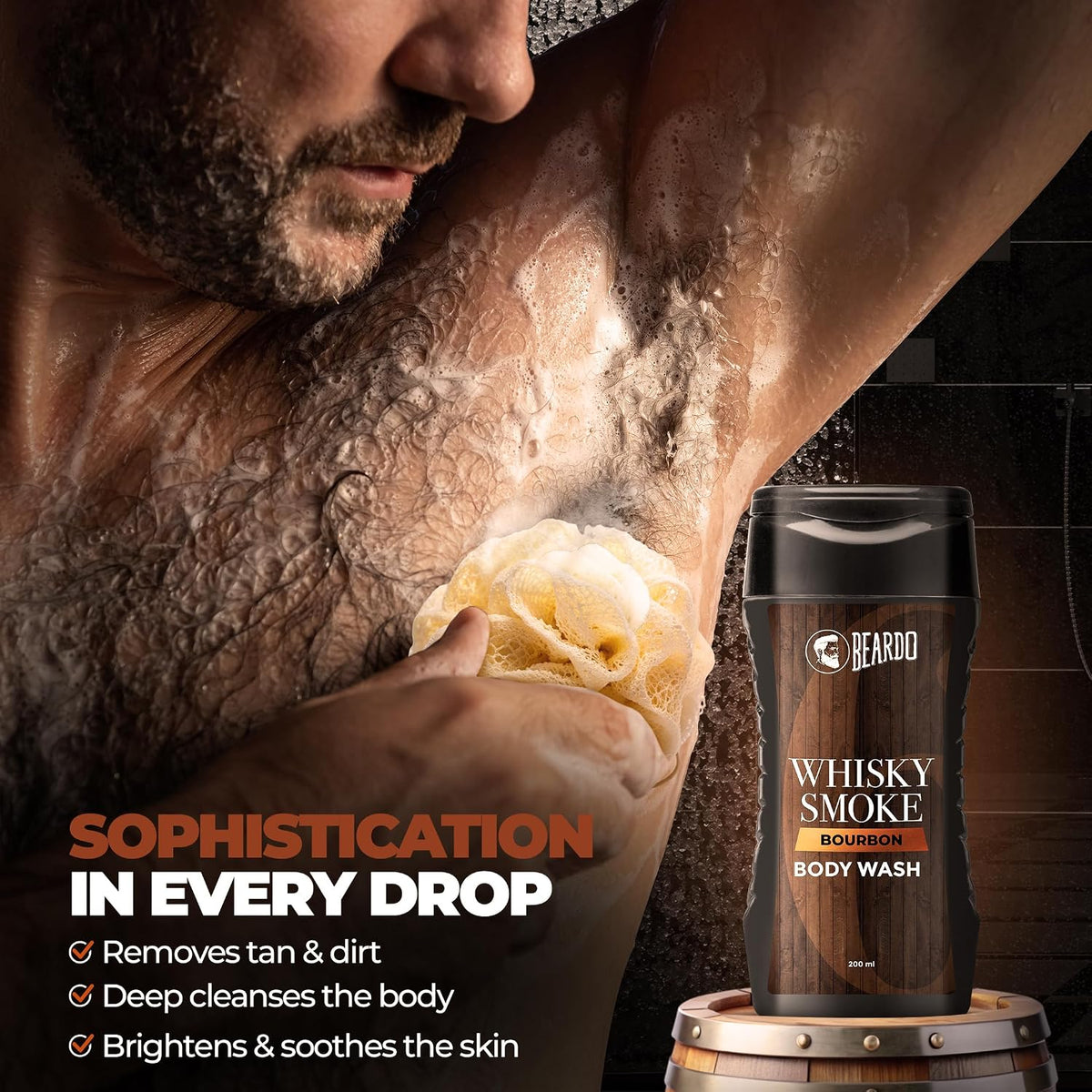 Beardo Whisky Smoke Bodywash 200ml | Bold Whisky Smoke-Inspired Fragrance | Deep Cleansing & Hydrating Formula for Fresh, Smooth Skin | Perfumed Body wash