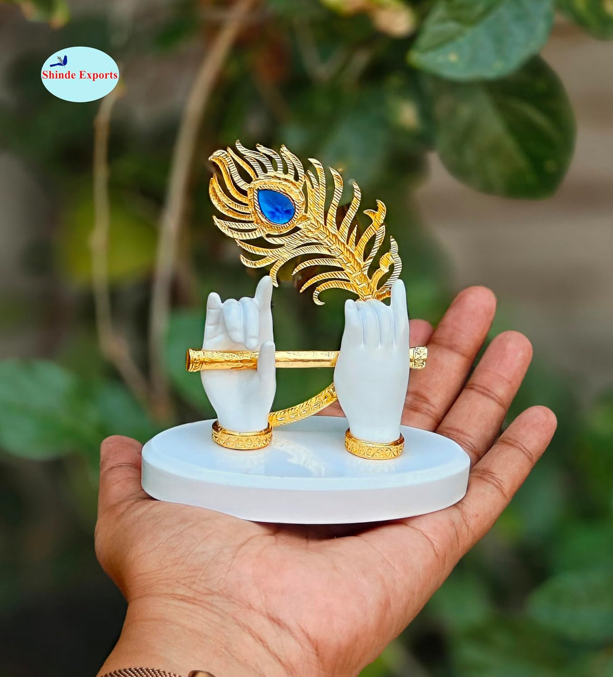 SHINDE EXPORTS Krishna Hand with Flute Statue murli Figurine Small Size for car Dashboard Table décor (White)