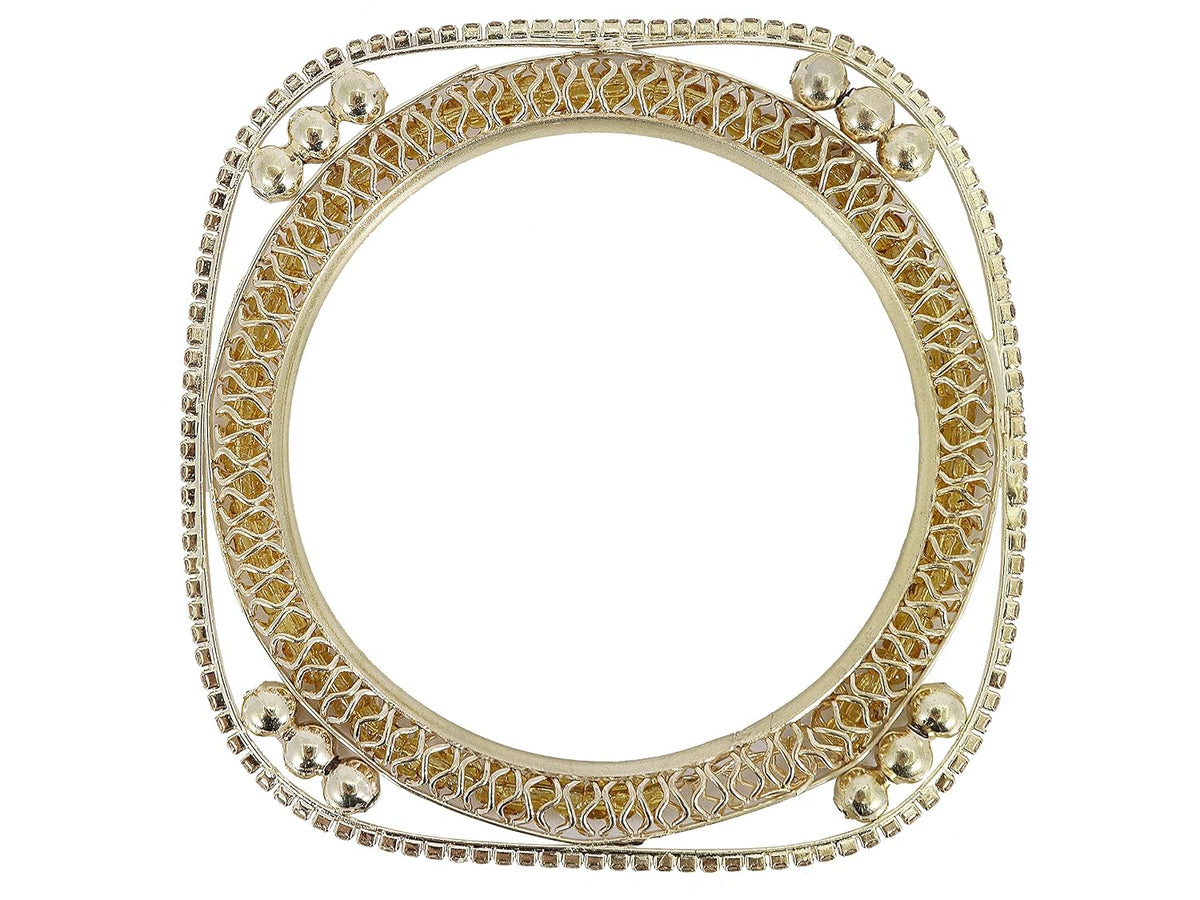 NMII Traditional Golden Metal with Zircon Stone & Pearls Moti Beads Work Kada Bangles Set For Women & Girls | Designer Women's Bangles Latest | Metal Bangles | Bridal Wedding Bangles-Set of 4