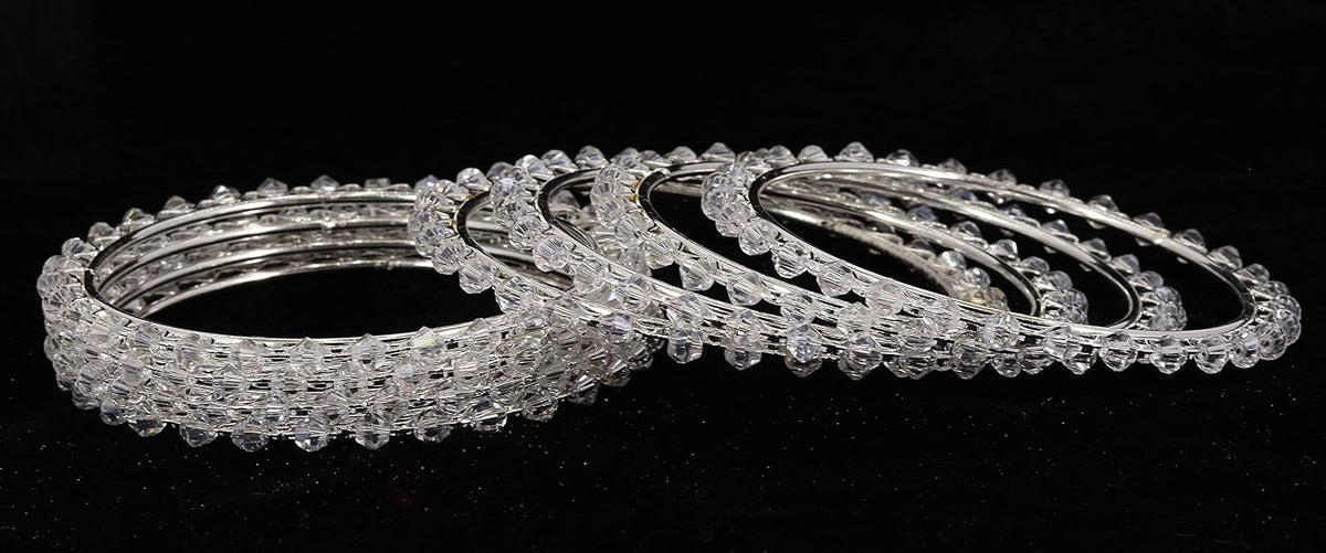 NMII Pearls Studded Metal Bangles Set For Women and Girls