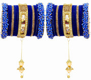 NMII Non-Precious Metal,Base Metal with Radha Krishna Latkan Zircon Gemstone Or Pearl and Velvet worked Glossy Finished Bangle Set For Women and Girls