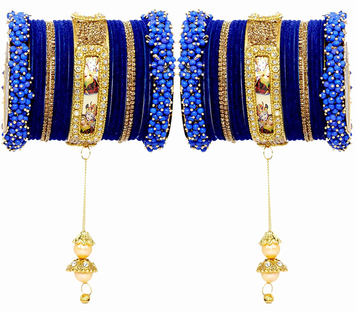 NMII Non-Precious Metal,Base Metal with Radha Krishna Latkan Zircon Gemstone Or Pearl and Velvet worked Glossy Finished Bangle Set For Women and Girls
