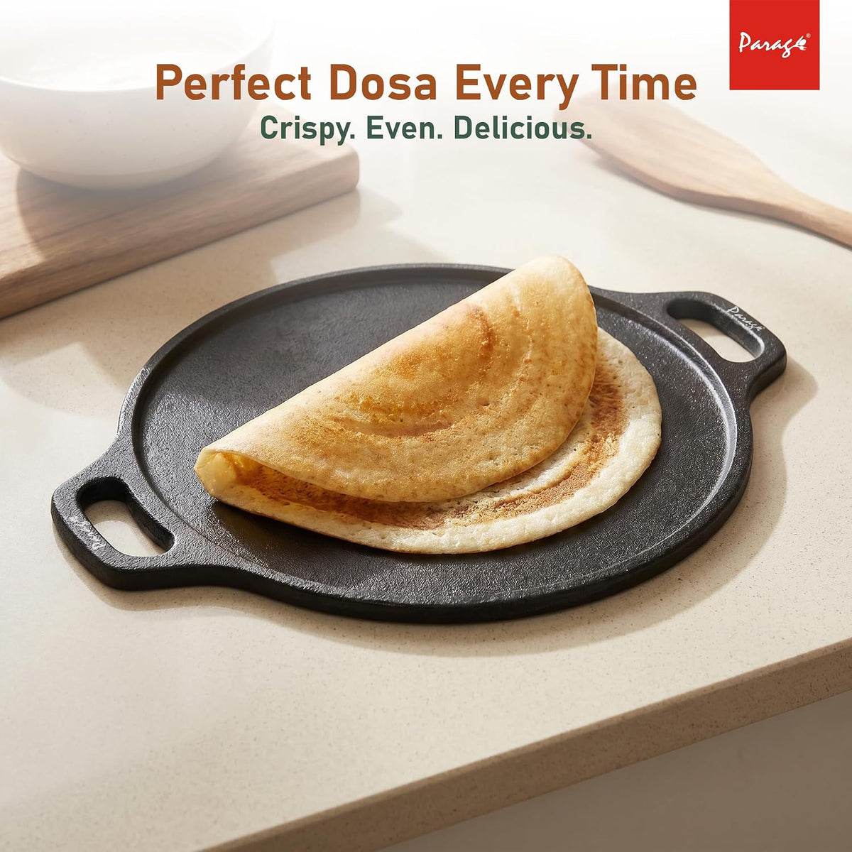 Parage IronCraft Cast Iron Dosa Tawa 30 cm, 4.2 mm Thick Heavy Iron Tawa 3 Kg, Pre-Seasoned Naturally Non Stick, Roti, Chapati, Uttapam Pan, Gas & Induction Compatible, Chemical Free