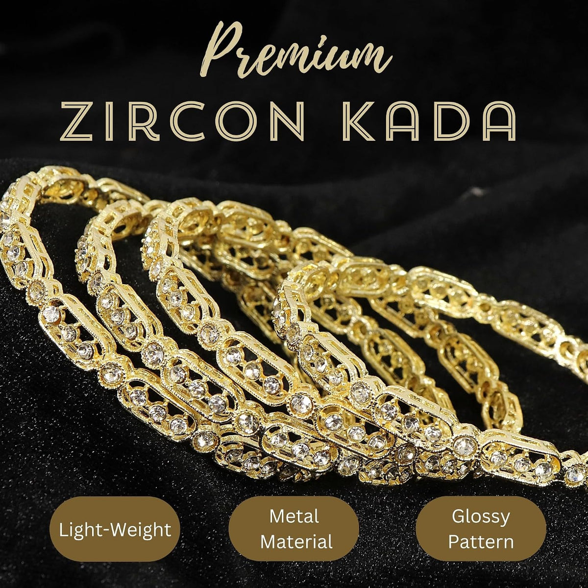 NMII Gold Plated Metal American Diamond Bangles Set For Women & Girls | Premium Traditional Design Kada Set For Women | Kada Bangles For Women | Wedding Fashion Jewellery- Set of 4