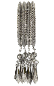 NMII Non-Precious Metal Base Metal with Leaf Shaped and Bracelet Bells Glossy Finished Latkan Kada Set For Women and Girls