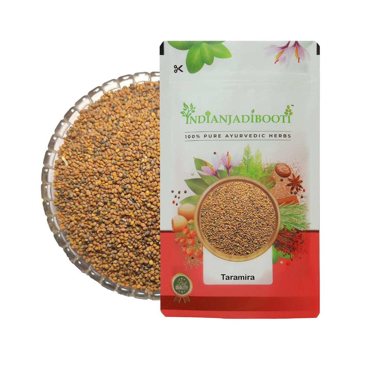 IndianJadiBooti Taramira Seeds - Jamba Beej - Eruca Sativa (Rocket Mustard) - Natural Spice for Pickles (Achar) & Hair Oil Extraction - 100g