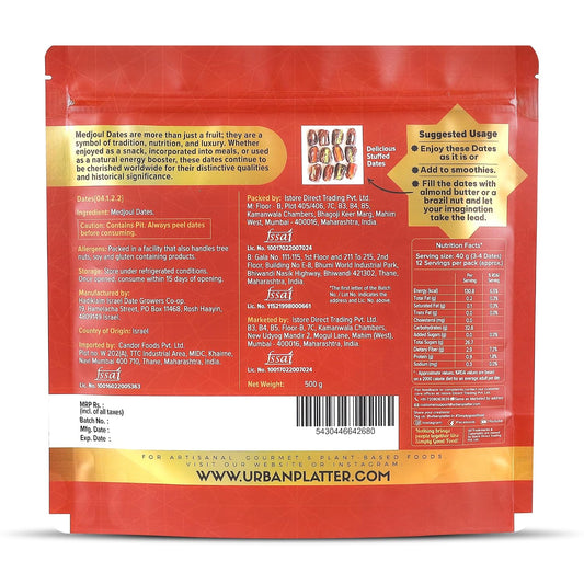 Urban Platter Medium Medjoul Dates, 500g (Hand-Sorted | Moist & Caramelly Texture | Perfect for Snacking & Gifting)