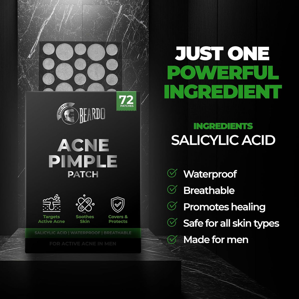 Beardo Acne Pimple Patch for Face with Salicylic Acid (72 dots) | Waterproof Patches for Active Acne | Absorbs Pimple Overnight and Reduces Excess Oil | Pimple Patches for Men