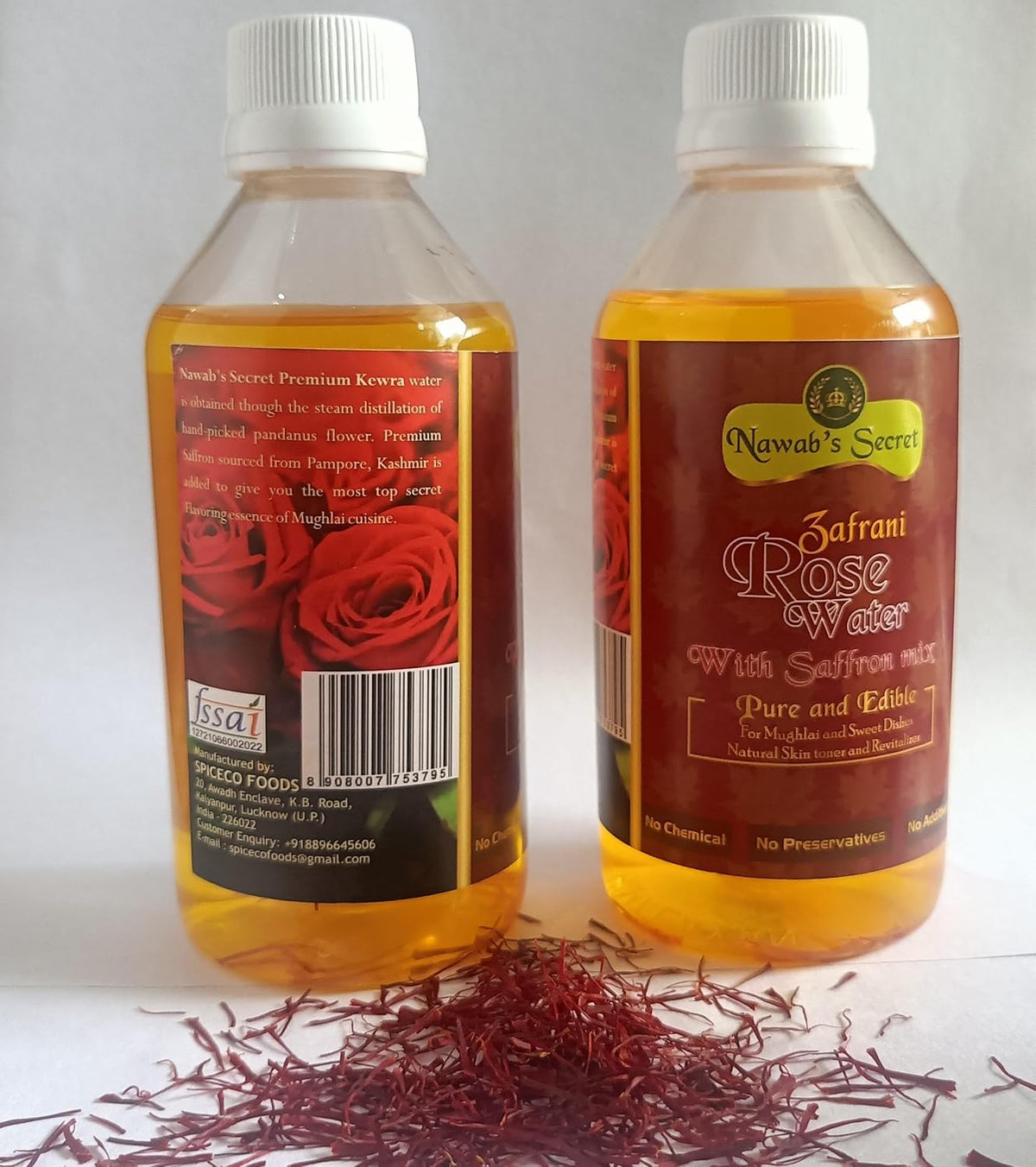 Nawab's Secret Saffron Rose Water 400 ml(Pack of 2 * 200ml) - Essence for Biryani and Mughlai Dishes-100% Natural