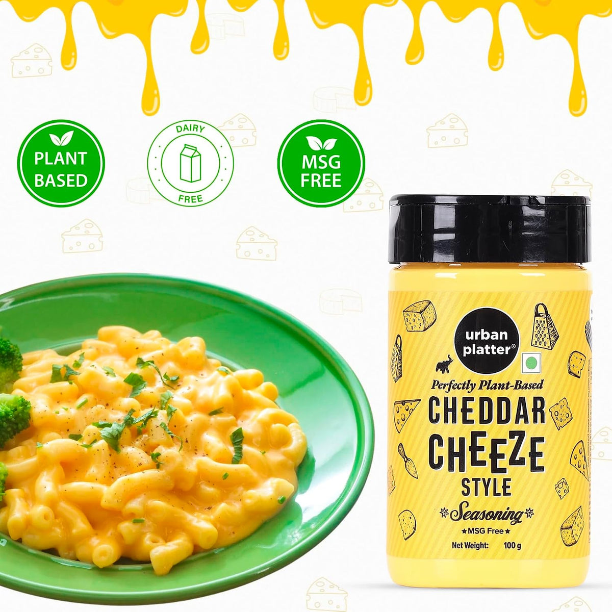Urban Platter Cheddar Cheese Style Seasoning, 100g (Perfectly Plant-based | Ideal for Pop Corn, Fries, Pasta, and more)